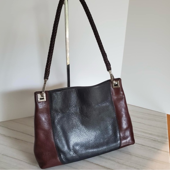 Brighton “Charlotte” Black/Brown Leather Two-tone Shoulder Bag Purse - Picture 4 of 11